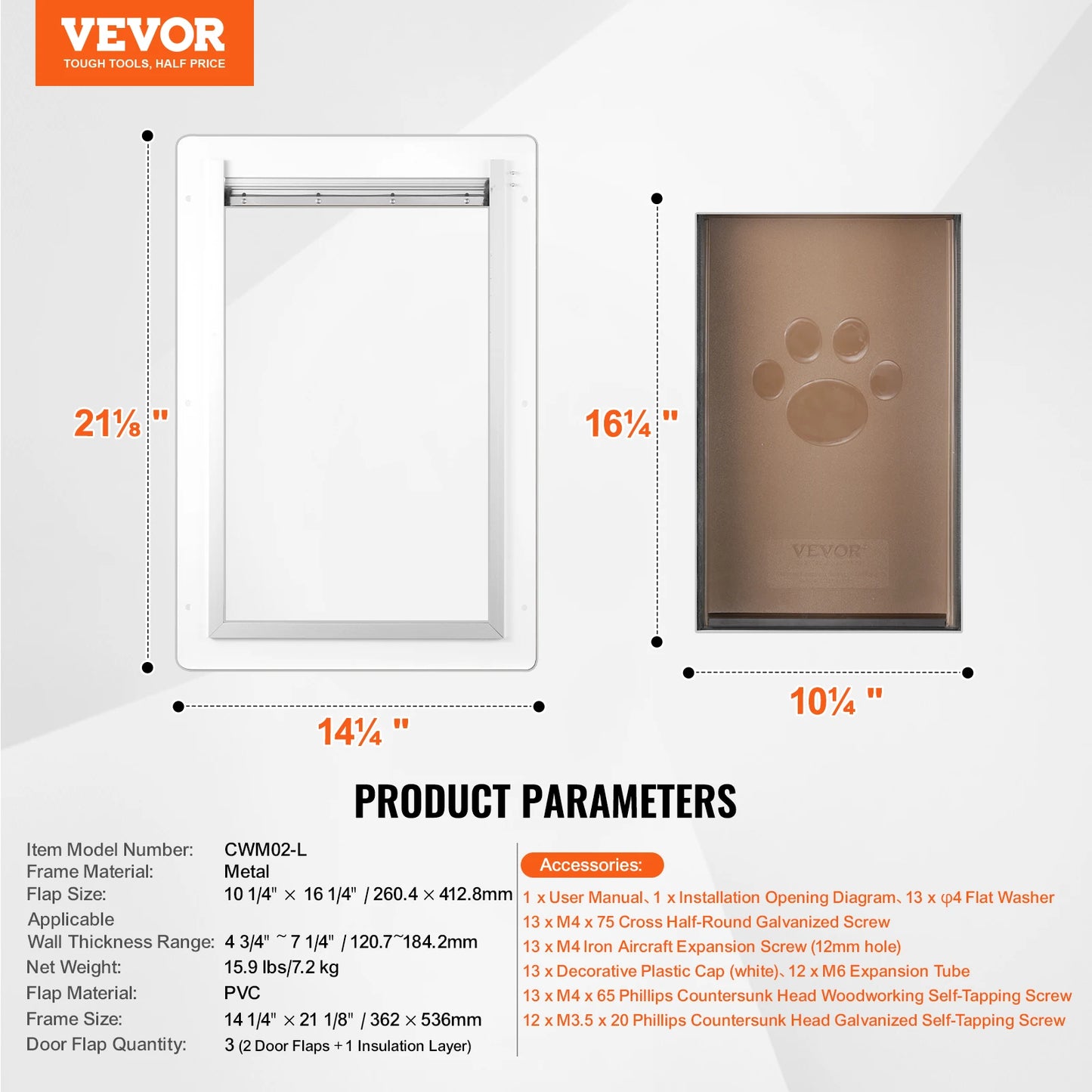 Pet Door Metal Frame with Lock- 3 Flap System- Weatherproof Doggy Door- Easy to Install in Interior or Exterior Walls