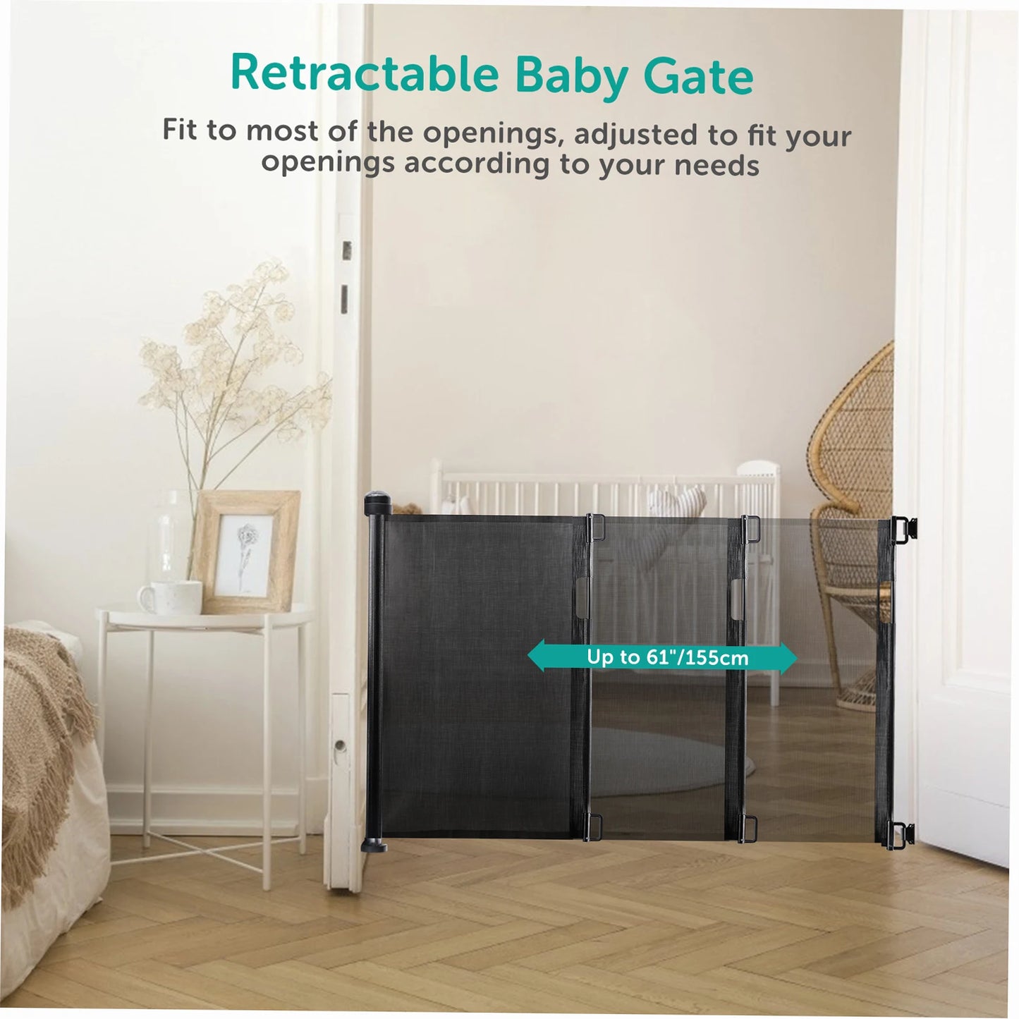 Retractable Pet Dog Mesh Fence- Baby Safety Gate- 34 inch Tall Extends to 61 inch Wide -Indoor Outdoor Safety Barrier