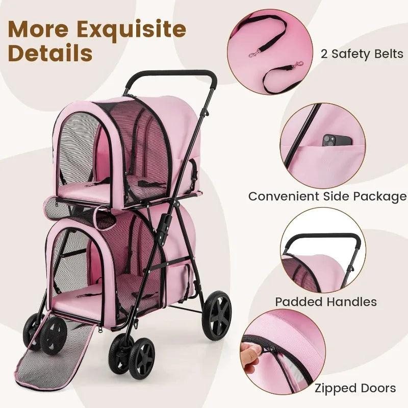 Dog Stroller with 2 Detachable Carrier Bags, Travel Carrier for Small Medium Cats Dogs Puppies, Foldable Stroller with Storage P