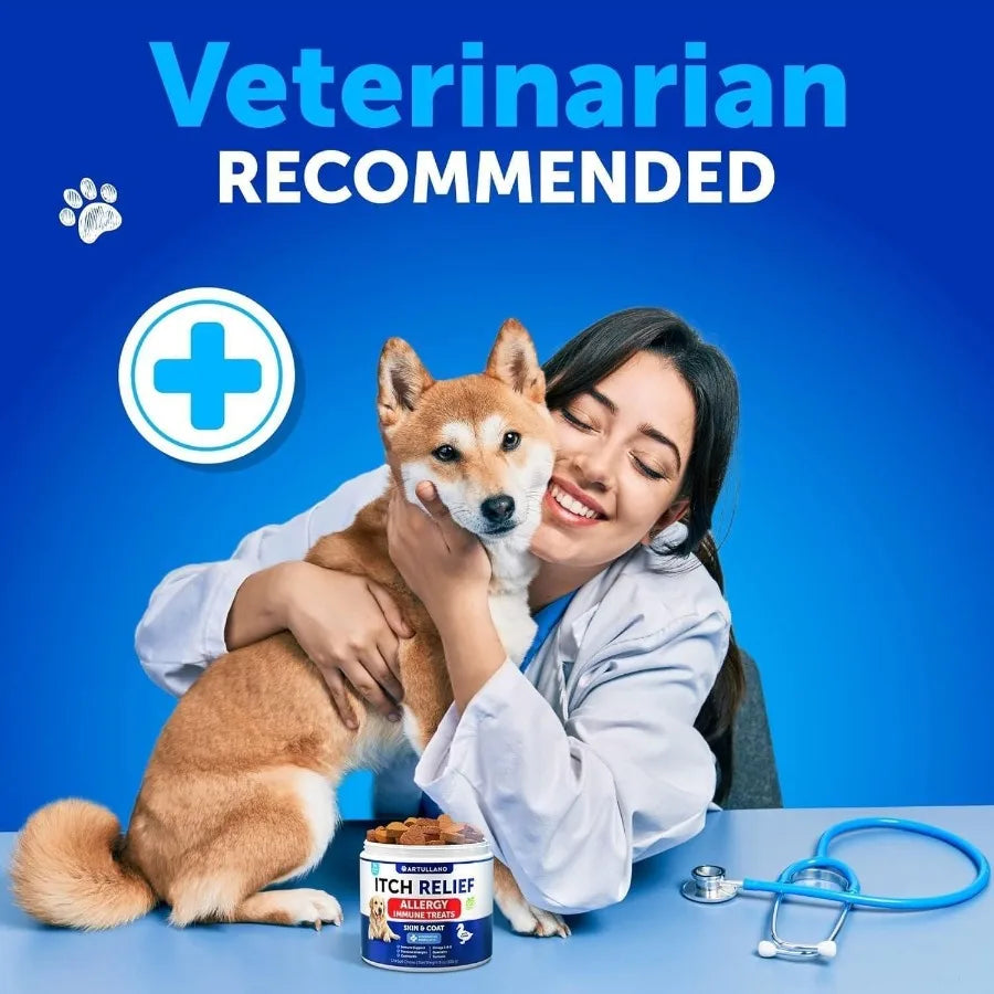 Dog Allergy Relief Chews Itching Skin Relief for Dogs Fish Oil Omega 3 Seasonal Allergies Pills Skin Coat Anti Itch Hot Spots