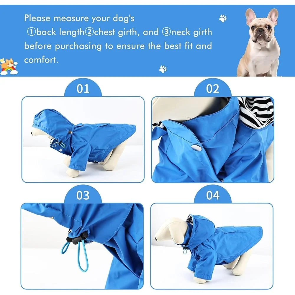 Waterproof Lightweight Dog Raincoat Jacket with Hood Adjustable Design Small Medium Dogs Breathable Durable Pet Poncho size M