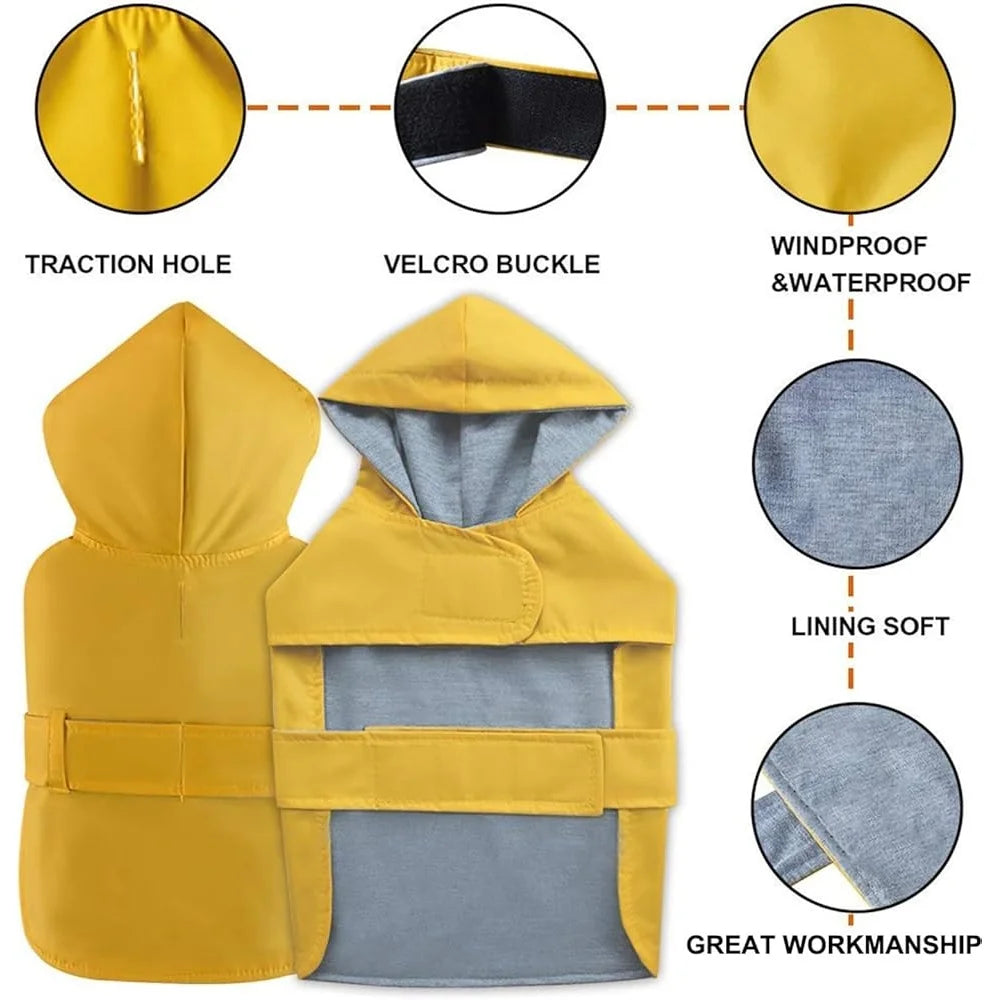 Small Medium Dog Raincoat Waterproof Adjustable Poncho Double Layer Hooded Leash Hole Comfortable Fit Lightweight