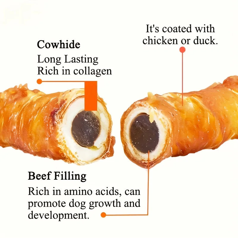 150g/5.29oz Chicken Wrapped Cowhide Chocolate Stick- Meat Snacks, Made From Chicken Meat