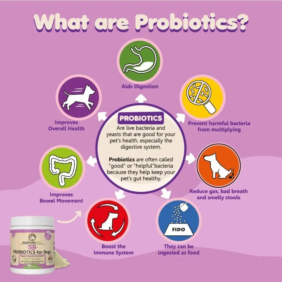 Probiotics for Dogs Puppies Extra Strength 9 Species 5 Billion CFU per Scoop of Dog Probiotics and Digestive Enzymes for Dogs