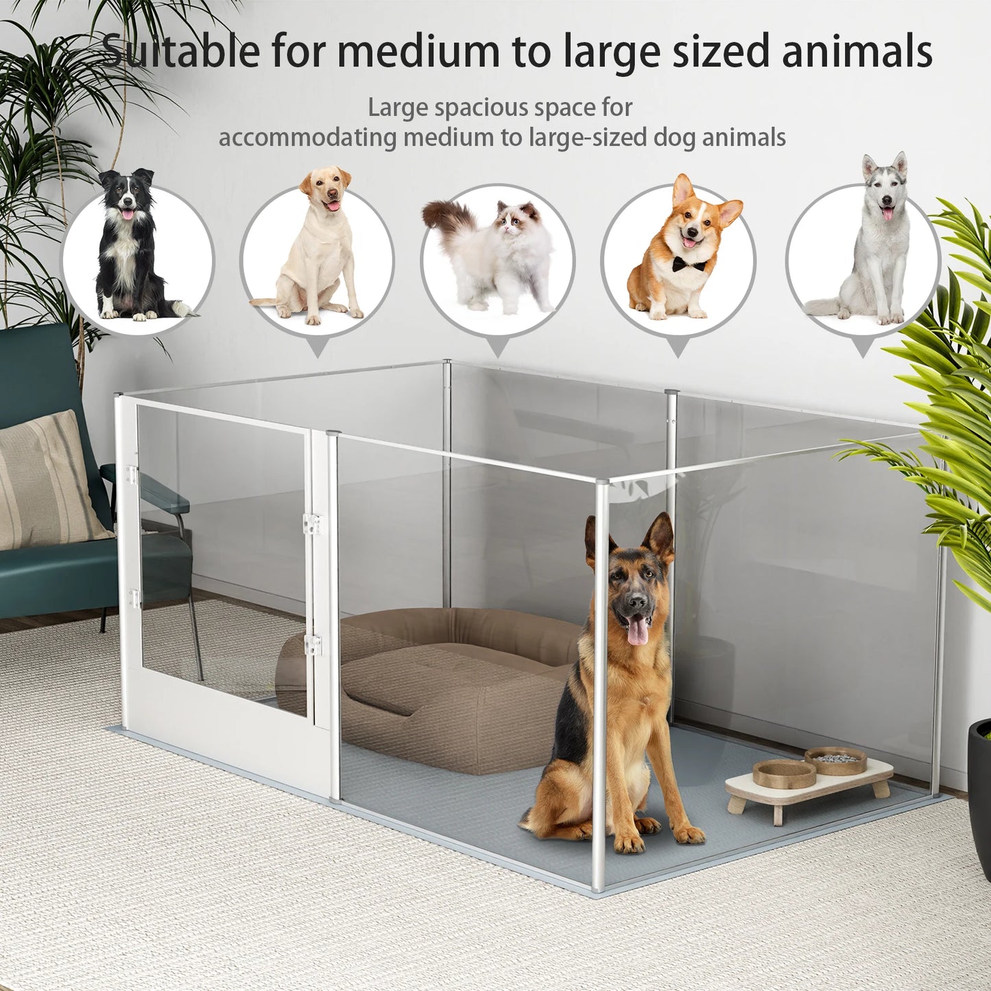 Acrylic Dog Playpen Fence -Pet Clear Exercise Play Pen -Whelping Box with Waterproof Fertility Pad
