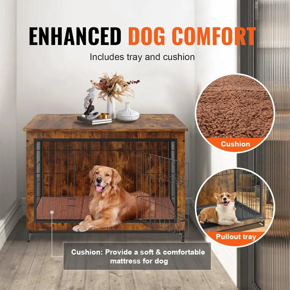 Masterpiece Dog Crate Furniture- 38" Wooden Dog Crate With Double Doors- Heavy-Duty Dog Cage
