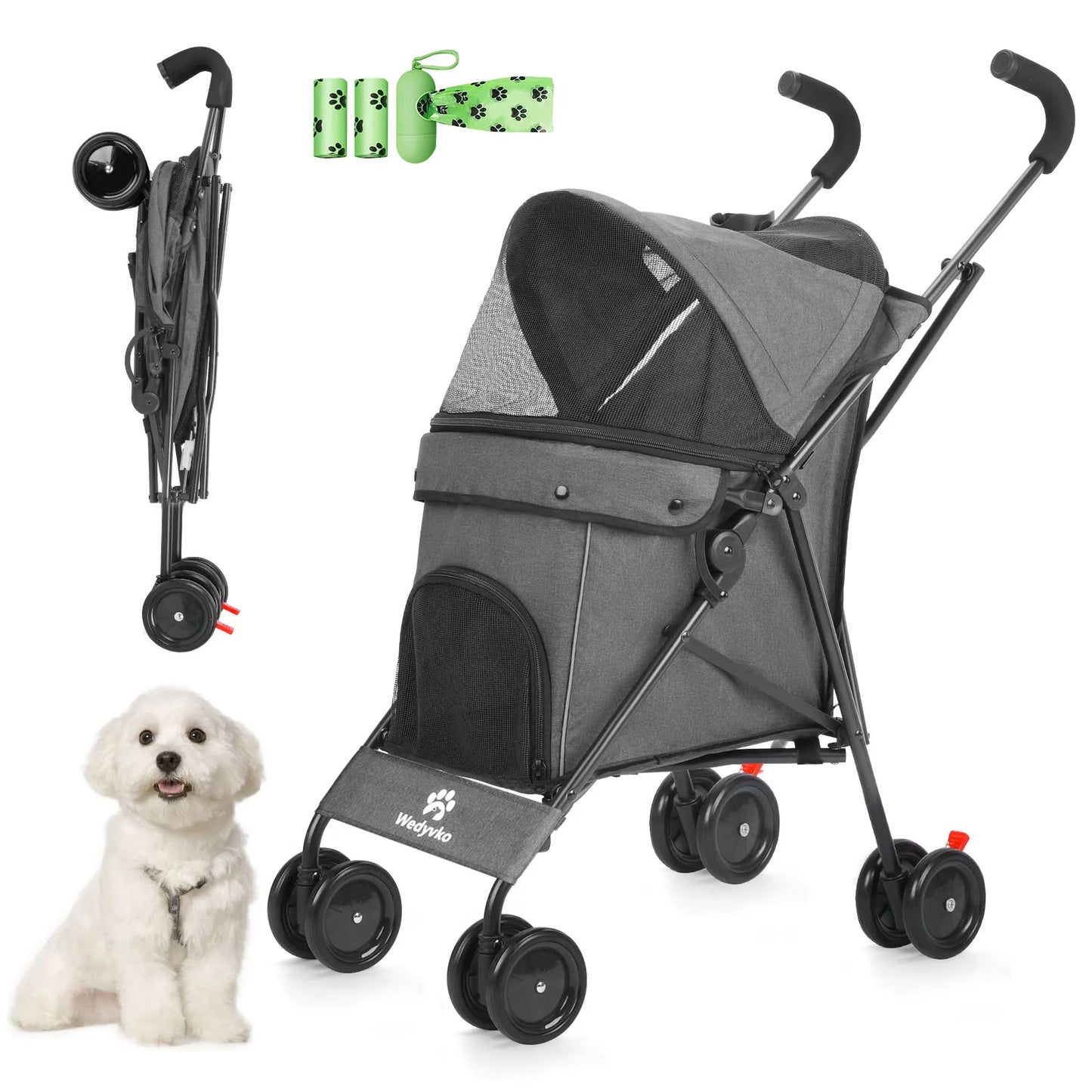 Pet Dog Stroller- 4 Wheels -Puppy Stroller Rotate with Brakes -Storage