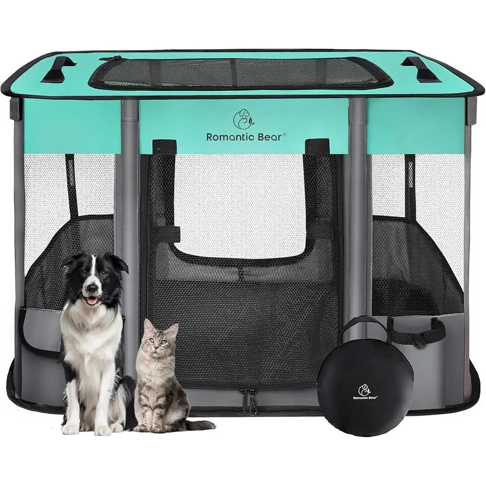 Portable Dog Playpen- Foldable- Exercise Kennel- Water Resistant Mesh Tent Enclosure- Indoor Outdoor- Travel Play Safety
