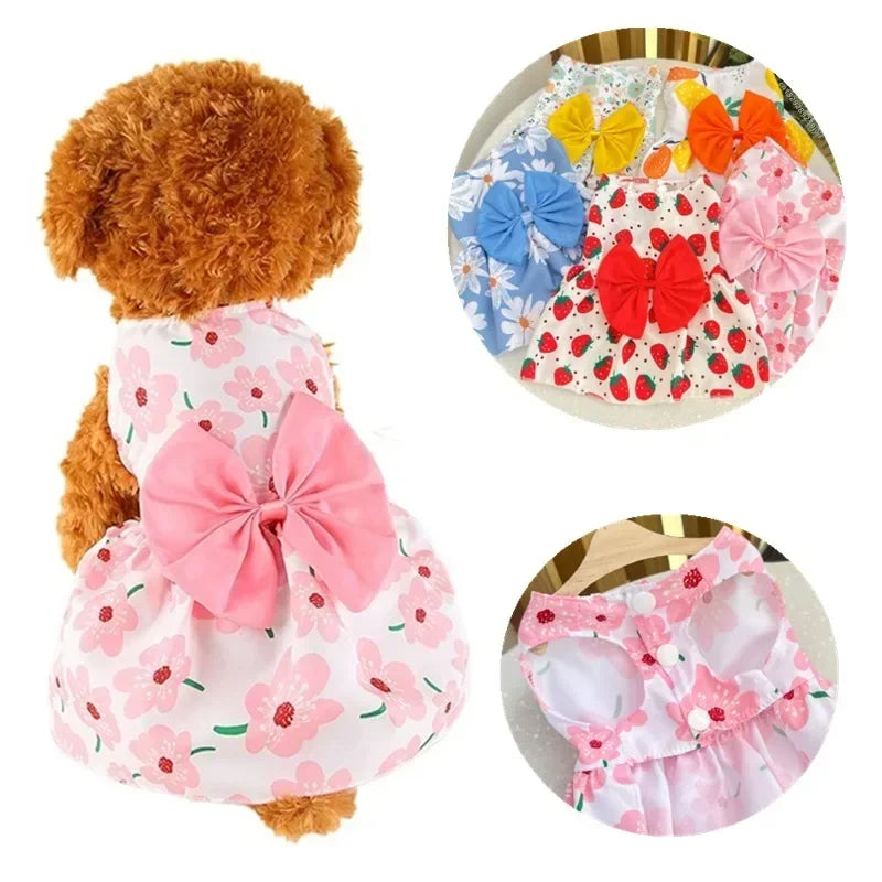 Summer Dog Princess Dress- Cute Dress- Bow -Lace for Small Medium Dogs