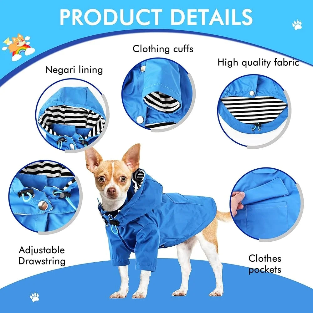 Waterproof Lightweight Dog Raincoat Jacket with Hood Adjustable Design Small Medium Dogs Breathable Durable Pet Poncho size M