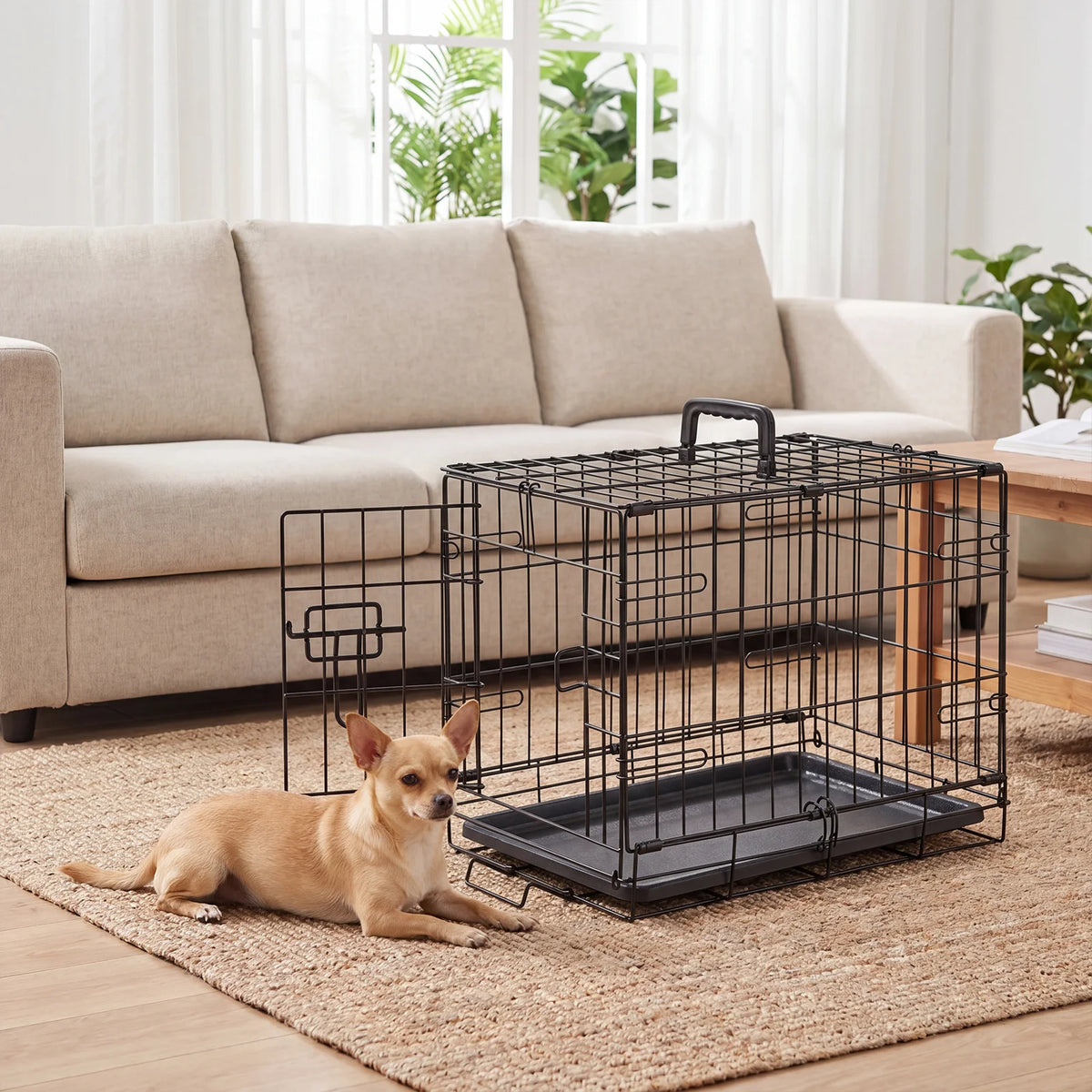 JHK 18 Inch Single Door Dog Crate -Metal Kennel with Secure Lock- Foldable -Removable Tray for Easy Cleaning- Portable- Small Dogs-Crates