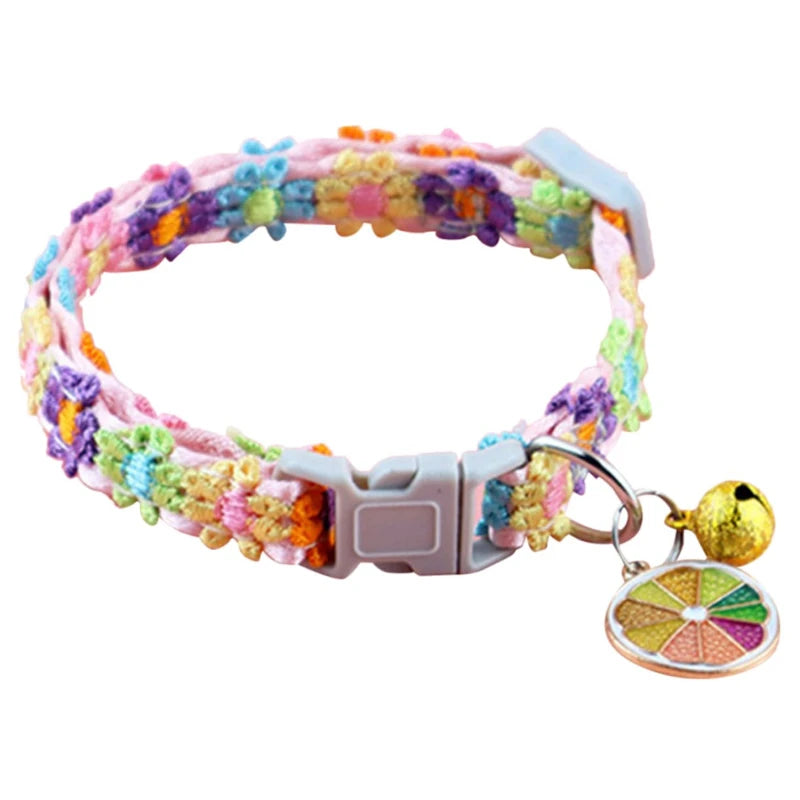 Fashion Rainbow Flower Collar With Bell- Kitten/ Puppy Necklace- Adjustable Buckle- Colorful Lace-Small dogs-Collars/Leashes