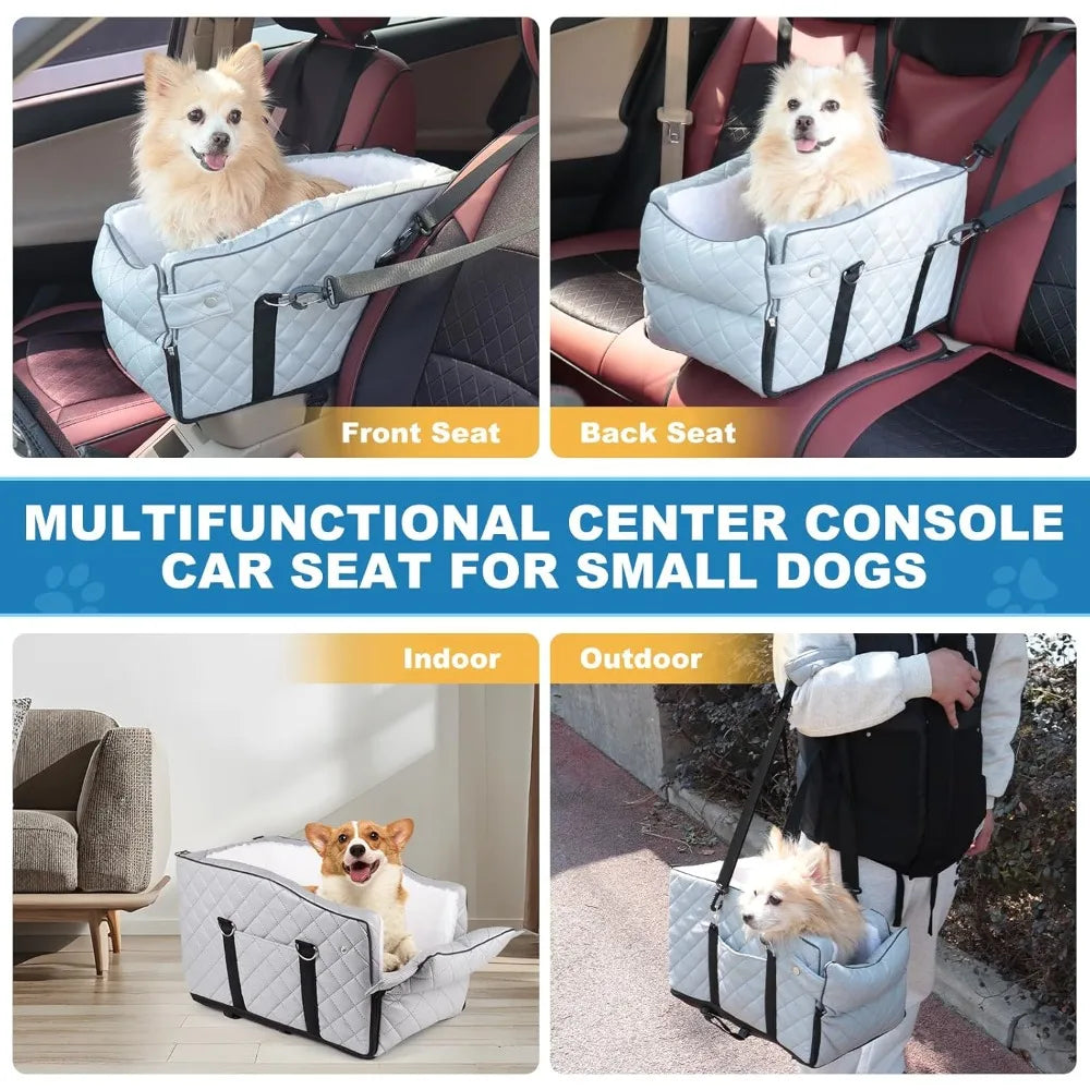 PU Center Console Dog Car Seat for Small Dogs- Up to 12lbs- Portable Dogs Armrest Booster Seat