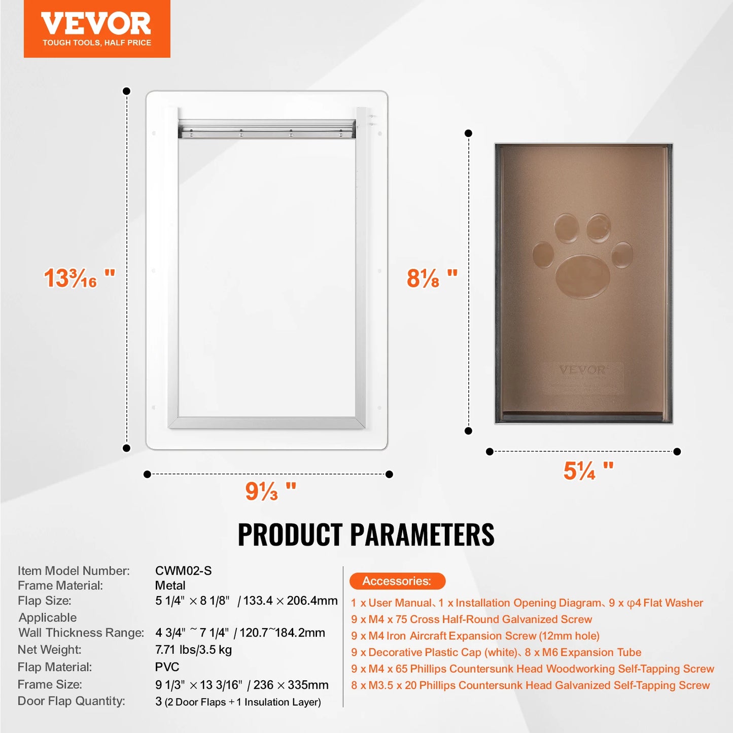 Pet Door Metal Frame with Lock- 3 Flap System- Weatherproof Doggy Door- Easy to Install in Interior or Exterior Walls