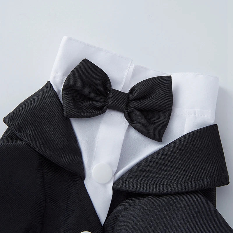 Pet Dog Tuxedo- Formal Pet Wedding Party Suit for Small Medium Dogs - Bow Tie Shirt- Gentleman Costume