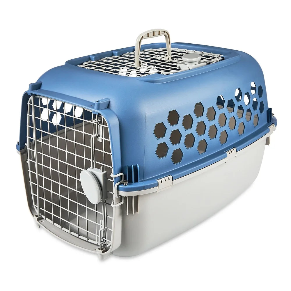 Multicolored Double Door Pet Kennel- Top Opening- Heavy Duty Durable Secure Travel Carrier with Ventilation