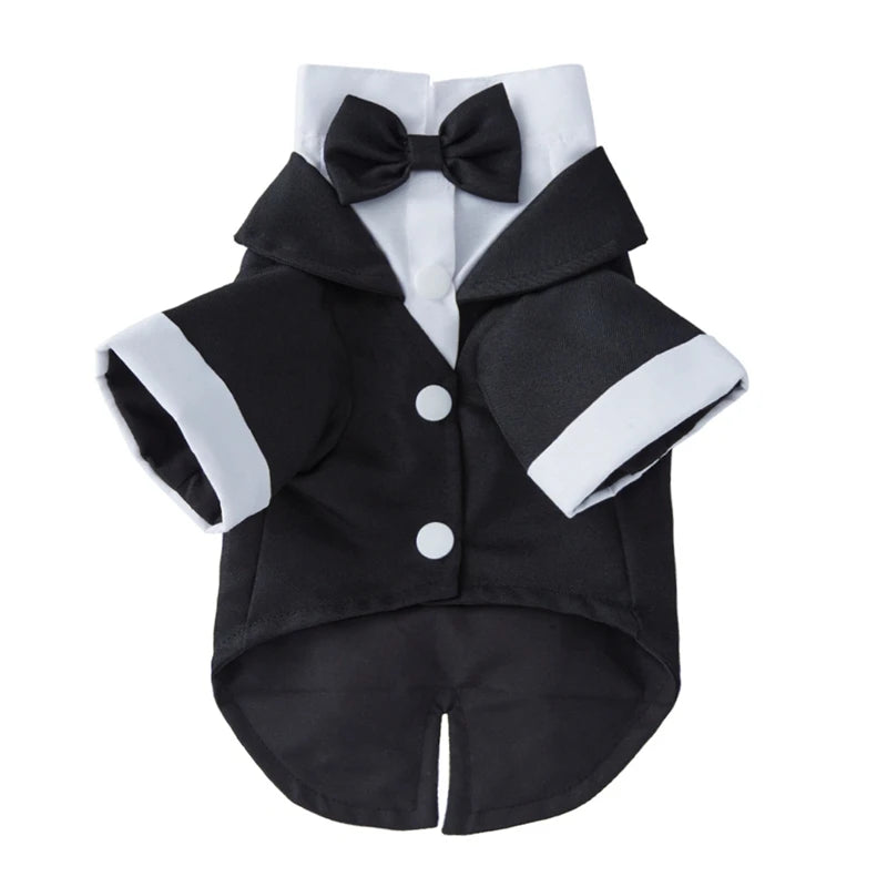 Pet Dog Tuxedo- Formal Pet Wedding Party Suit for Small Medium Dogs - Bow Tie Shirt- Gentleman Costume