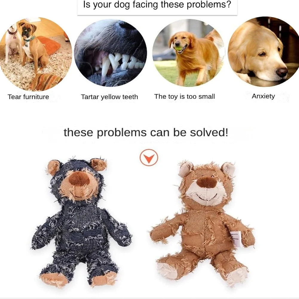 Squeaky Plush Bear Toy -Indestructible Dog Toys- Interactive Plush Dog Toys for Small Medium Large Dogs