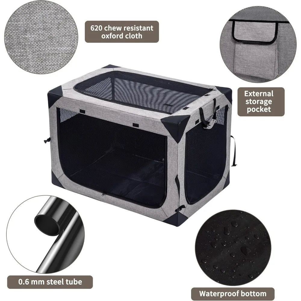 Dog Crates - 36 Inch Collapsible Soft Dog Crate- 3-Door Foldable Soft Kennel- Portable Pet Travel Cage
