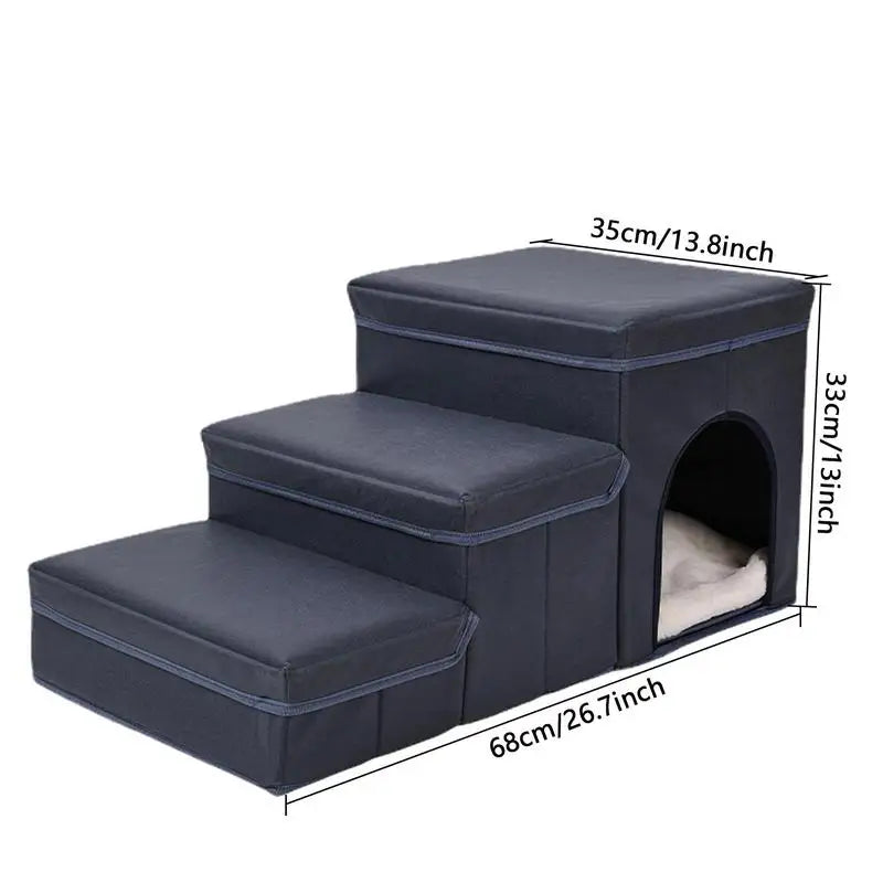 Foldable Dog Stairs- Portable with Storage Box -Heavy Duty Non-Collapsible Material Stairs