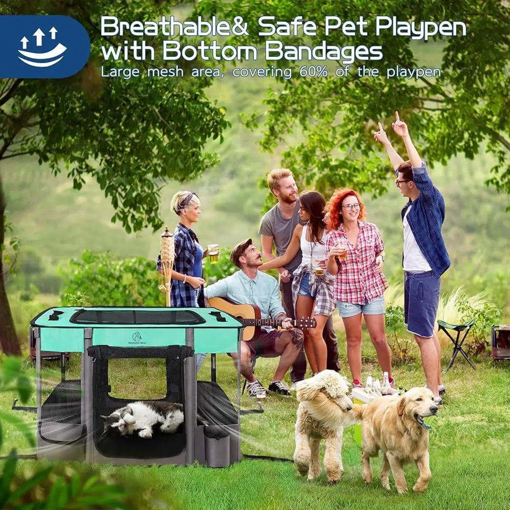 Portable Dog Playpen- Foldable- Exercise Kennel- Water Resistant Mesh Tent Enclosure- Indoor Outdoor- Travel Play Safety