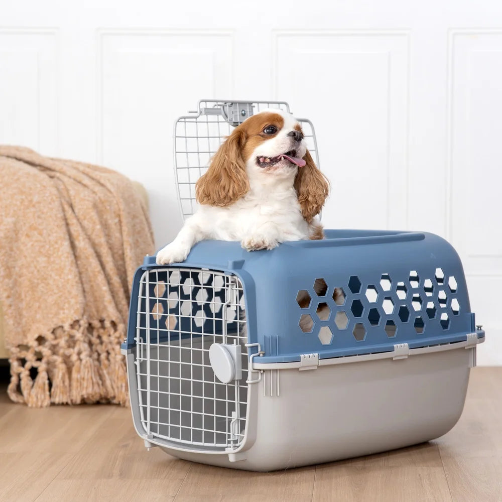 Multicolored Double Door Pet Kennel- Top Opening- Heavy Duty Durable Secure Travel Carrier with Ventilation
