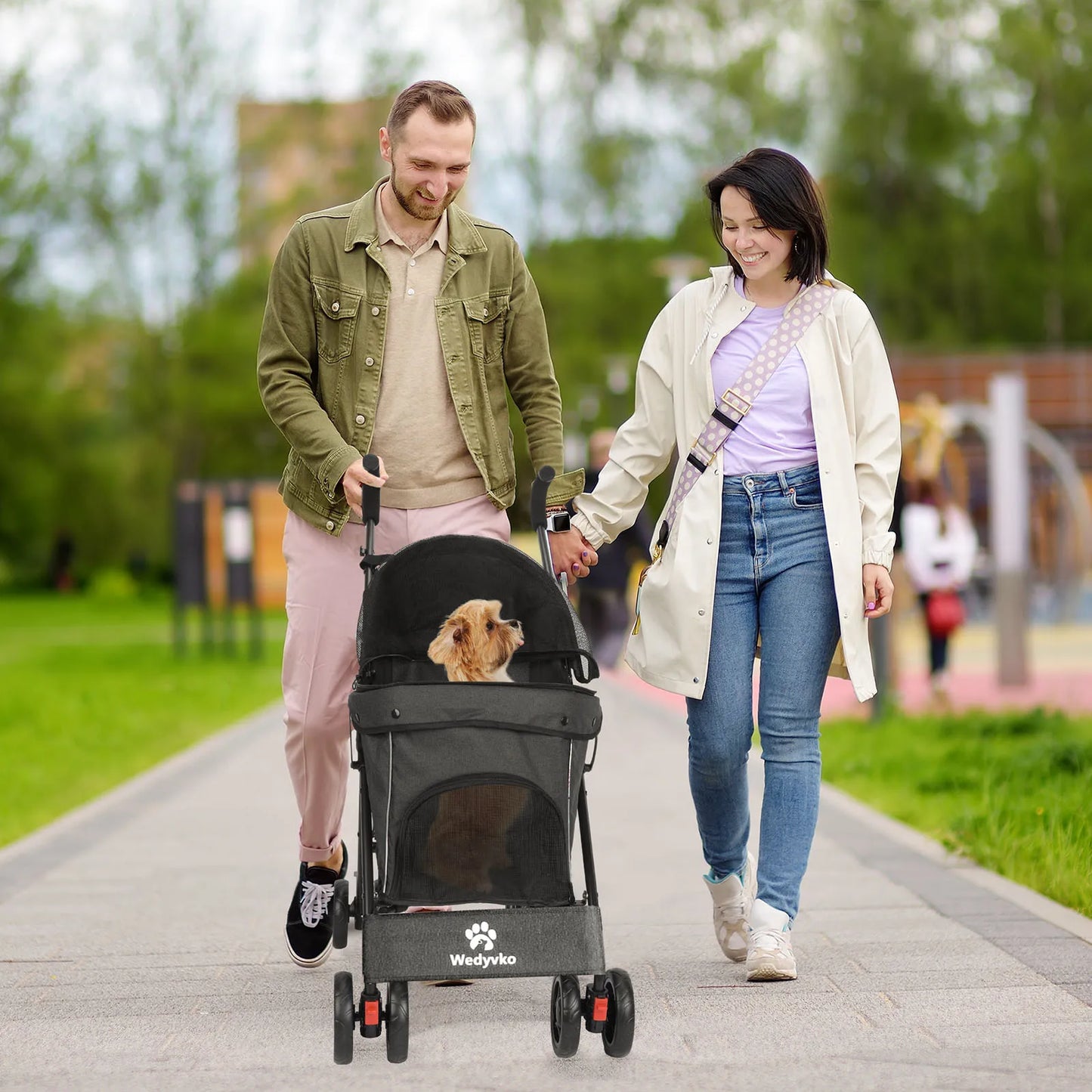 Wedyvko Pet Dog Stroller 4 Wheels Puppy Stroller Rotate with Brakes Storage for Dogs Cats Travel