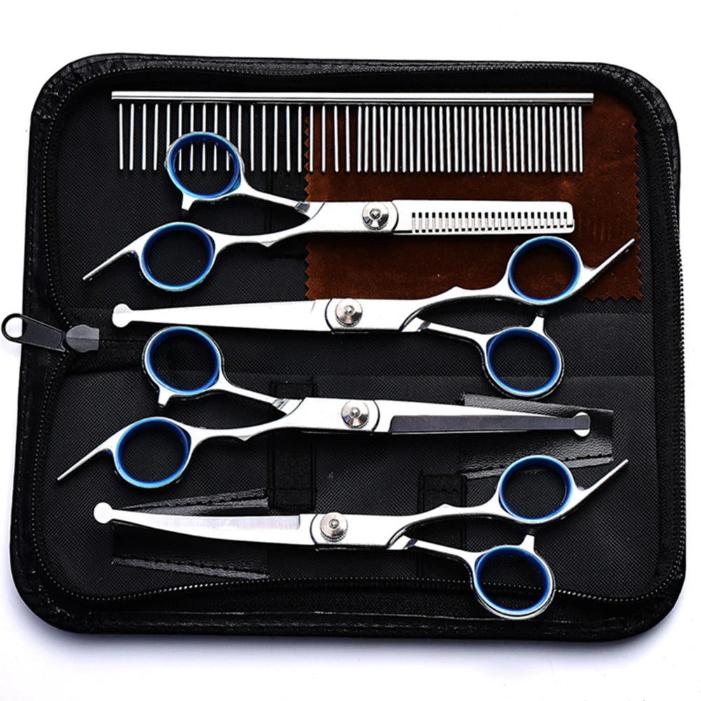 Professional 7 Inch 4CR Stainless Steel Pet Hair Shears- 7Pcs Scissors Set for Pet Dog Grooming