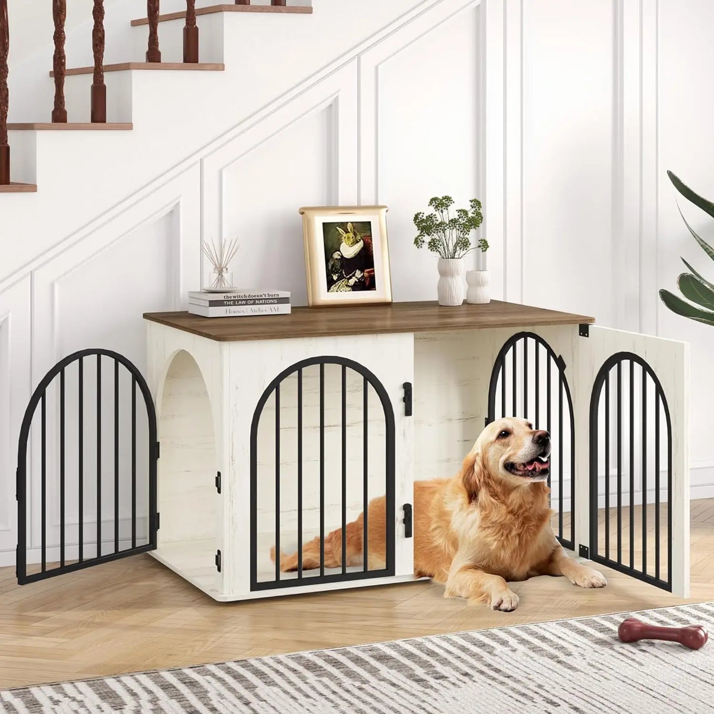 39.4" Wooden Dog Crate Furniture TV Stand- Indoor Dog Kennel for Small/Medium/Large Dogs- End Side Table Dogs Crates- Anti-Chew