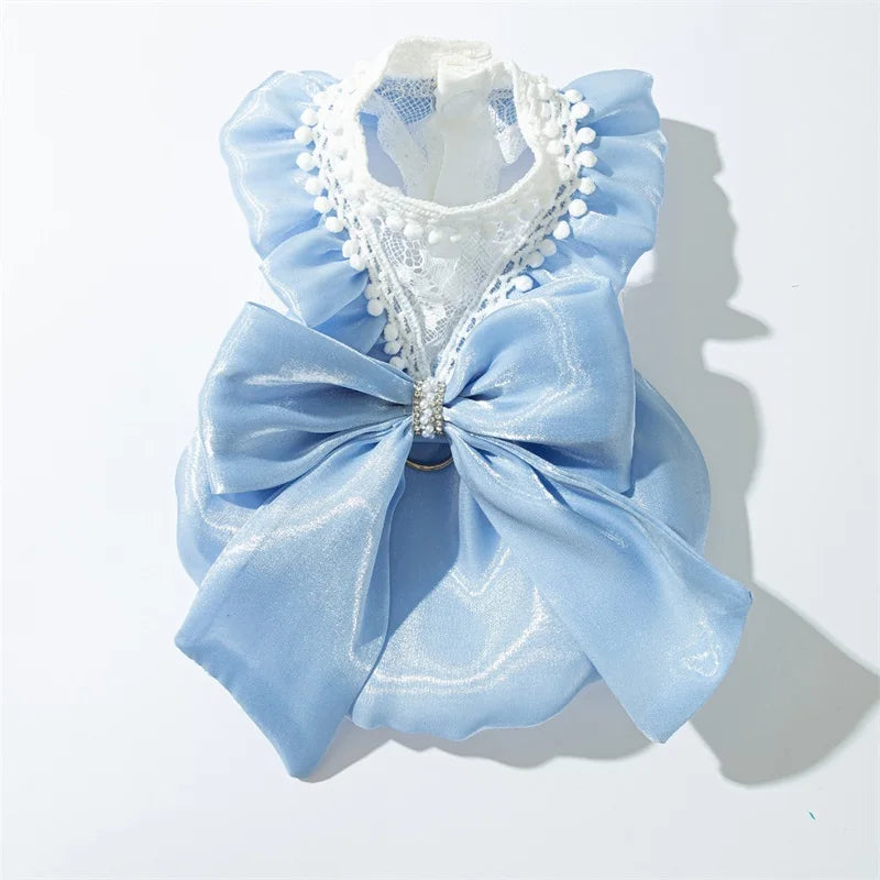 Adorable Small Dog Tutu Dress with Bowknot- Lace Princess Clothes Outfit- Apparel Female -Cute Pet Dress- Medium