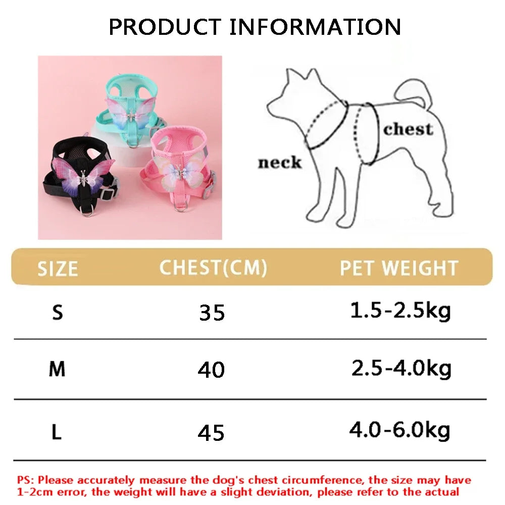 Cute Butterfly Breathable Dog Harness Set for Small Dogs- Vest-Leash