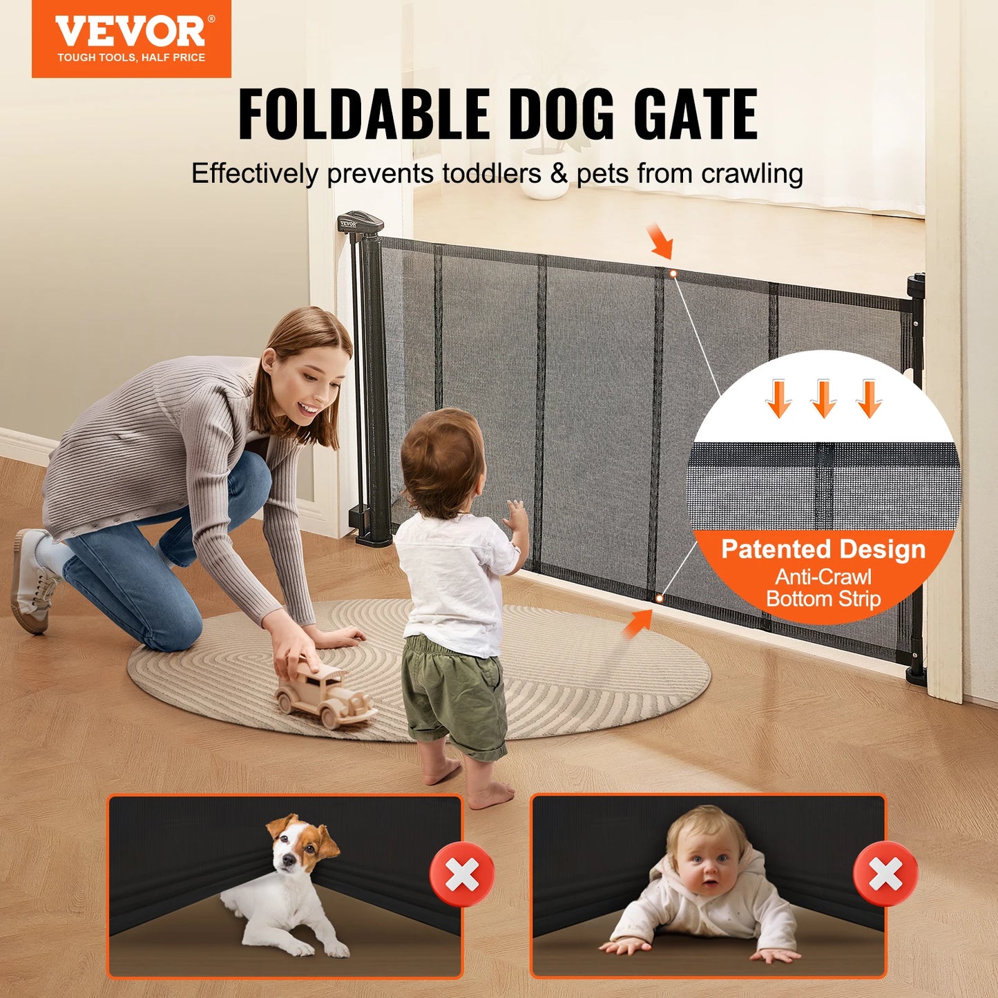 Retractable Gate-Mesh Pet Gate- Extends- Wide Retractable Gate for Kids or Pets