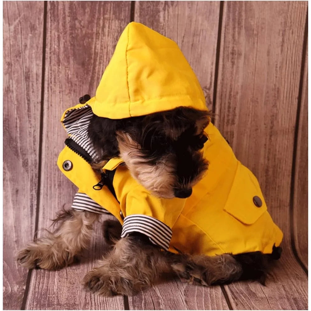 Dog Raincoat Waterproof Jacket with Hood Comfortable Four Leg Design Stylish Rain Gear Small Dogs Machine Washable Pockets size S