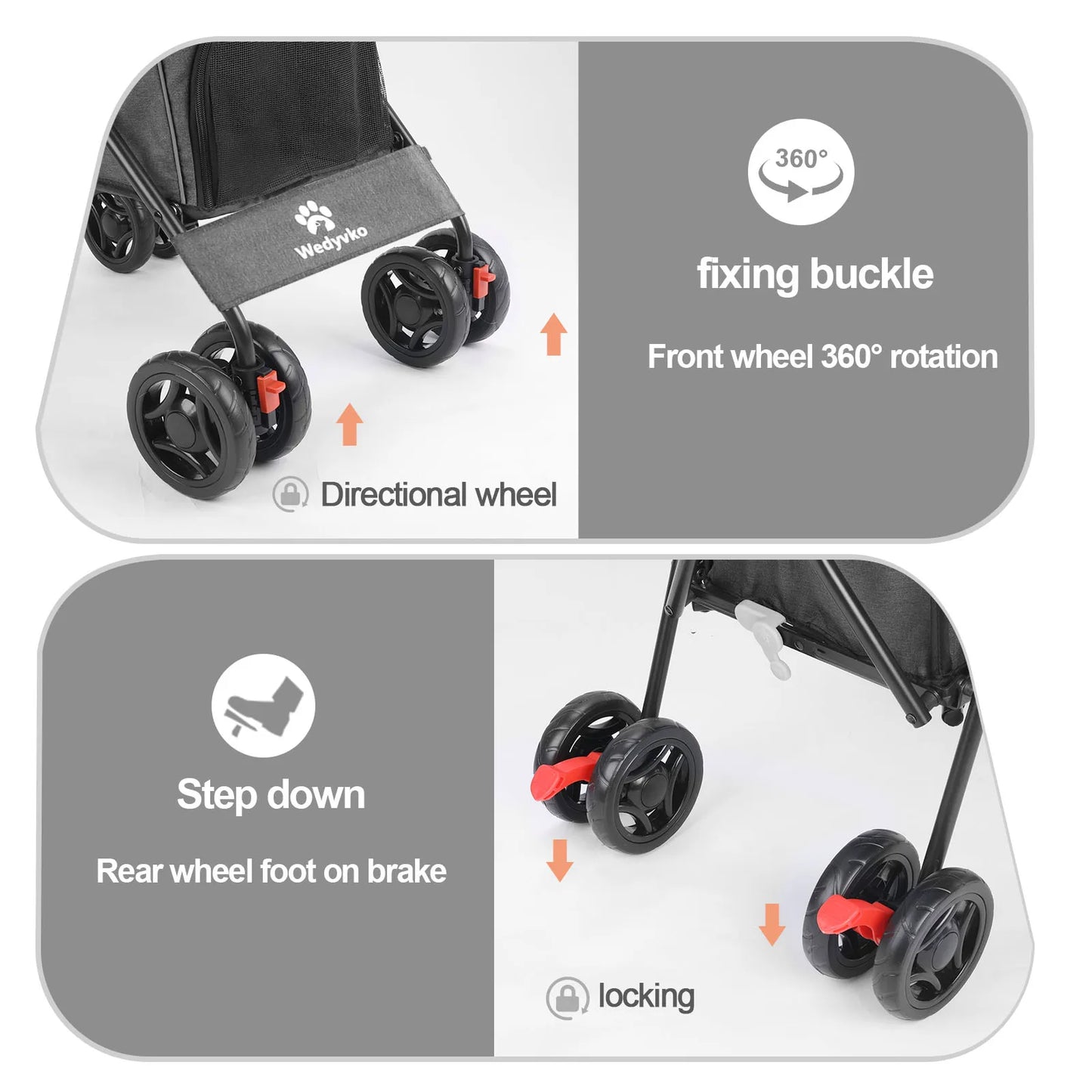 Pet Dog Stroller- 4 Wheels -Puppy Stroller Rotate with Brakes -Storage