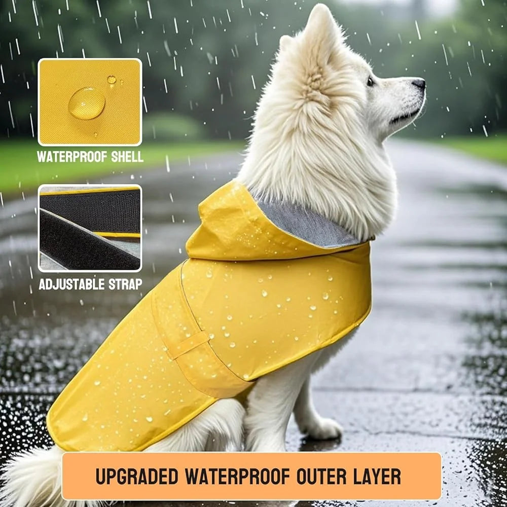 Small Medium Dog Raincoat Waterproof Adjustable Poncho Double Layer Hooded Leash Hole Comfortable Fit Lightweight