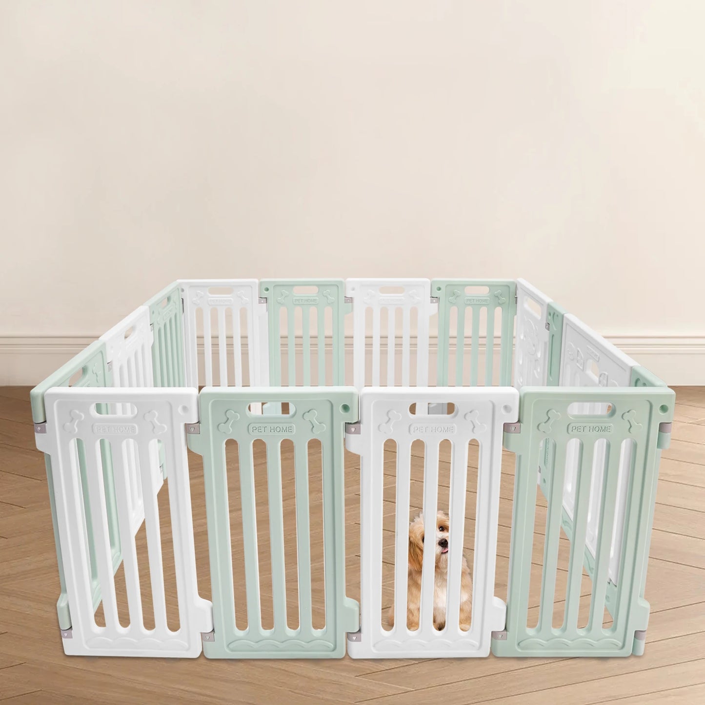 Hexagon Dog Playpen with Safety Door- Non-Slip Base- 25.6" HDPE Pet Fence for Dogs- 13 Panels Blue/Pink/Green-Pet Accessories