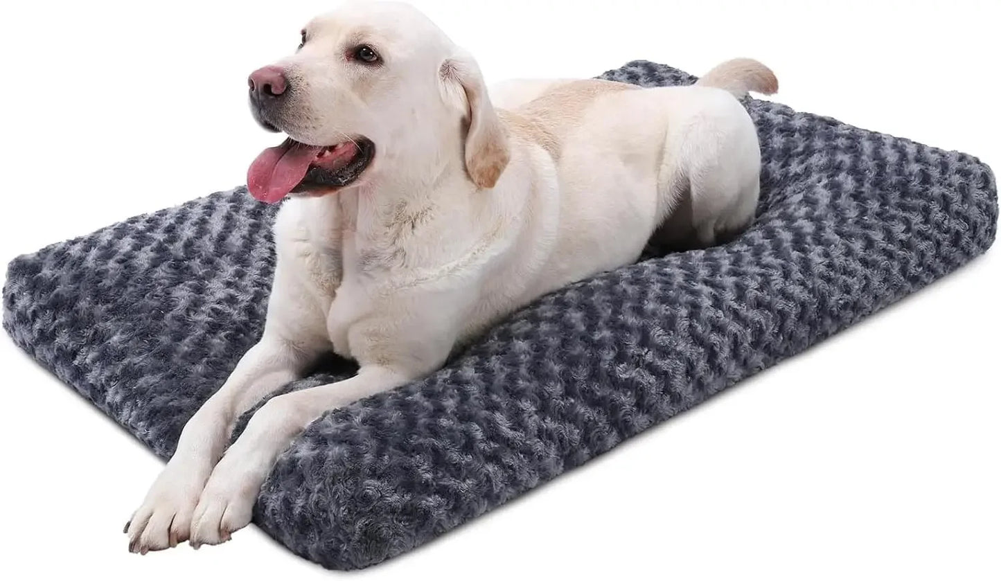 Deluxe Plush Dog Crate Beds- Comfy Kennel Pad- Anti-Slip Pet Sleeping Mat for Large, Jumbo, Medium, Small Dogs