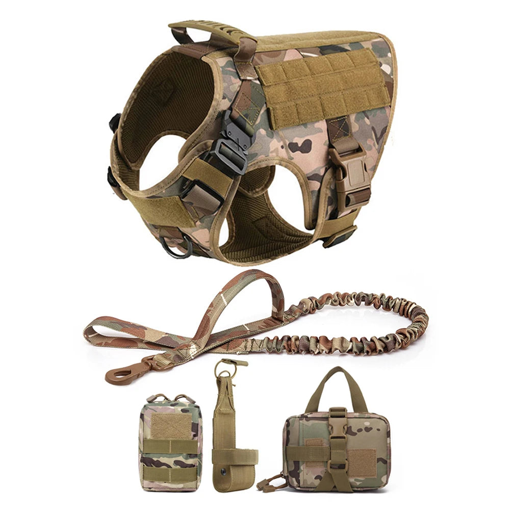 Military Dog Harness Leash Bags Set- Pet Tactical Vest Harnesses- Walking Training Hunting For Large Dogs German Shepherd