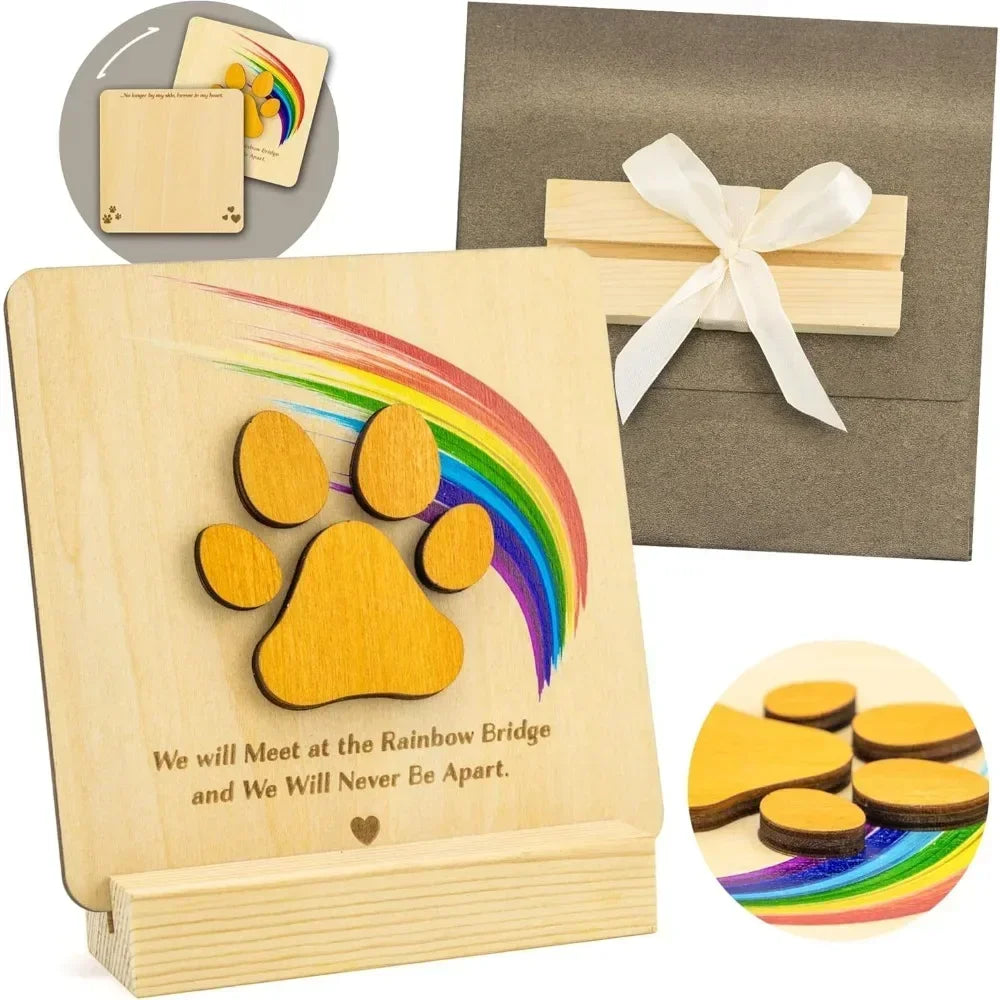 Wood Pet Sympathy Memorial Rainbow Bridge Card for Dog-Memorial Keepsake Gifts Card with Envelope