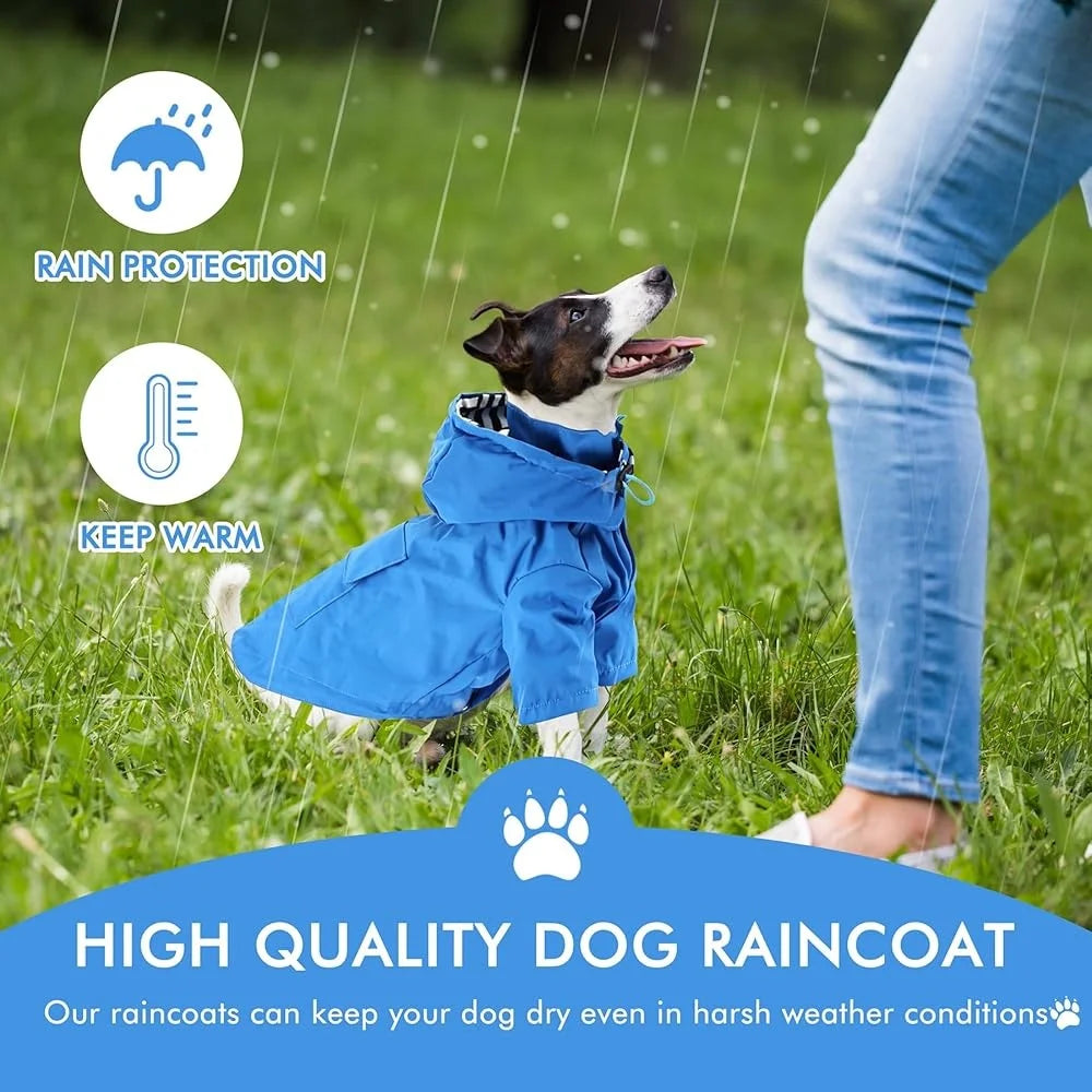 Waterproof Lightweight Dog Raincoat Jacket with Hood Adjustable Design Small Medium Dogs Breathable Durable Pet Poncho size M