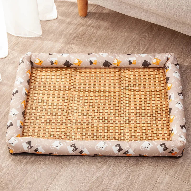 Pet Summer Mat Dog- Cooling- Breathable Pad- Moisture proof Rattan Wear Mat