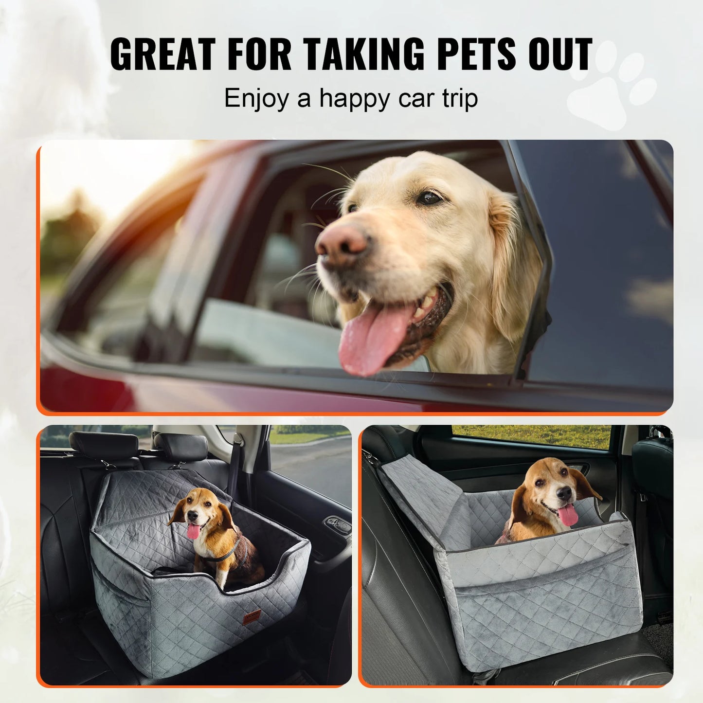 Dog Car Seat- Dog Booster Seat for Car with A Storage Pocket- Sponge Filling Car Bed for Medium Dogs- Gray
