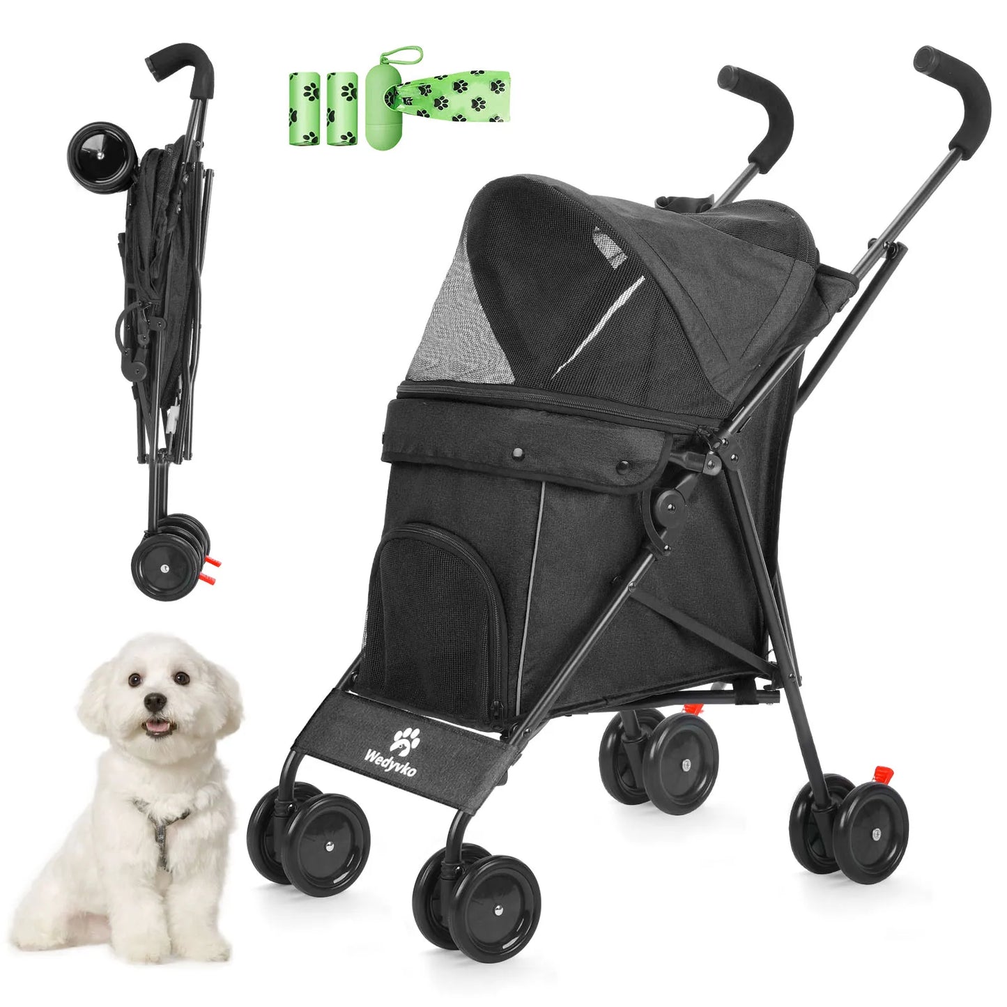 Pet Dog Stroller- 4 Wheels -Puppy Stroller Rotate with Brakes -Storage
