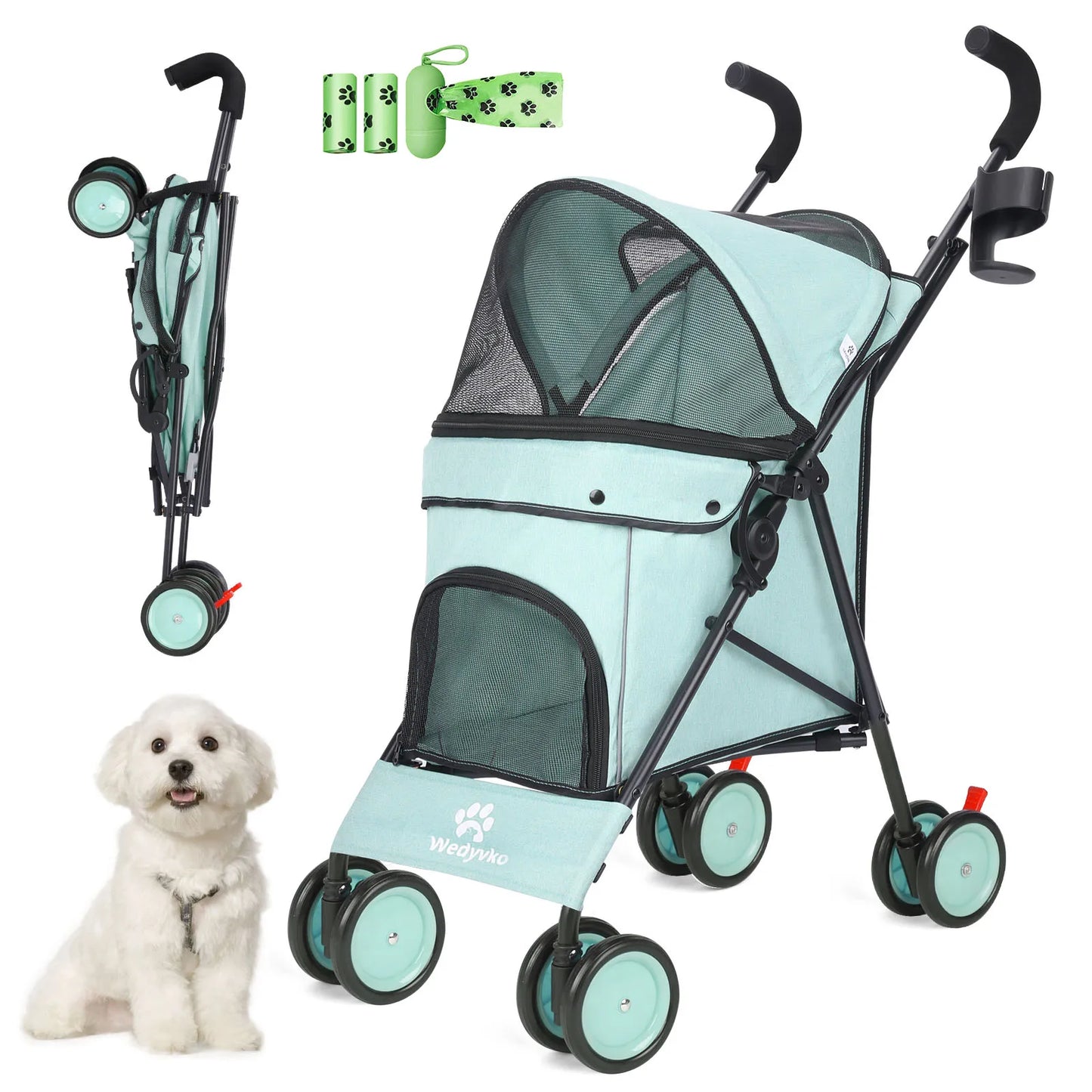 Pet Dog Stroller- 4 Wheels -Puppy Stroller Rotate with Brakes -Storage