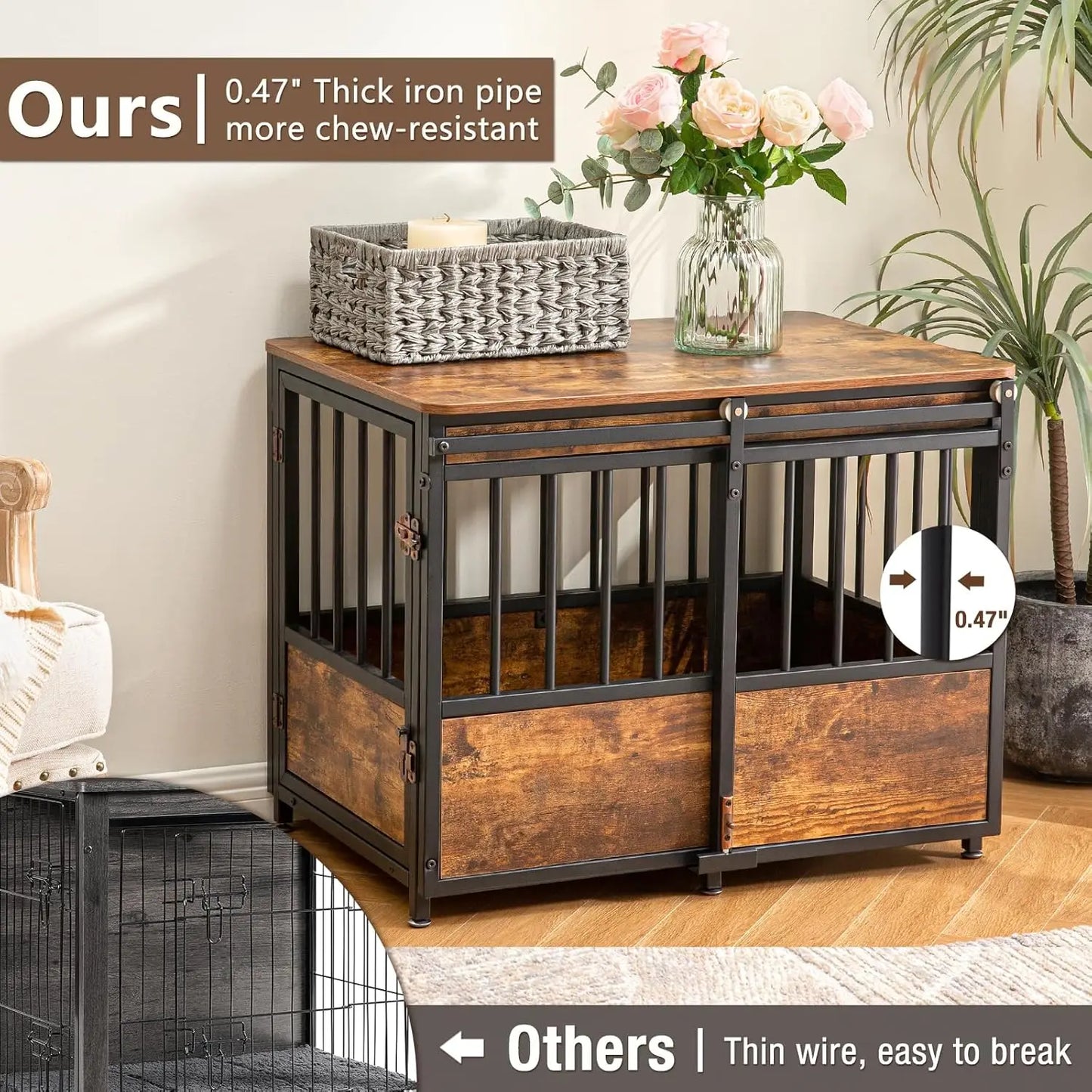 KOOPRO 32" Dog Crate Furniture with Cushion-- Wooden Heavy Duty Dog Kennel with Double Doors