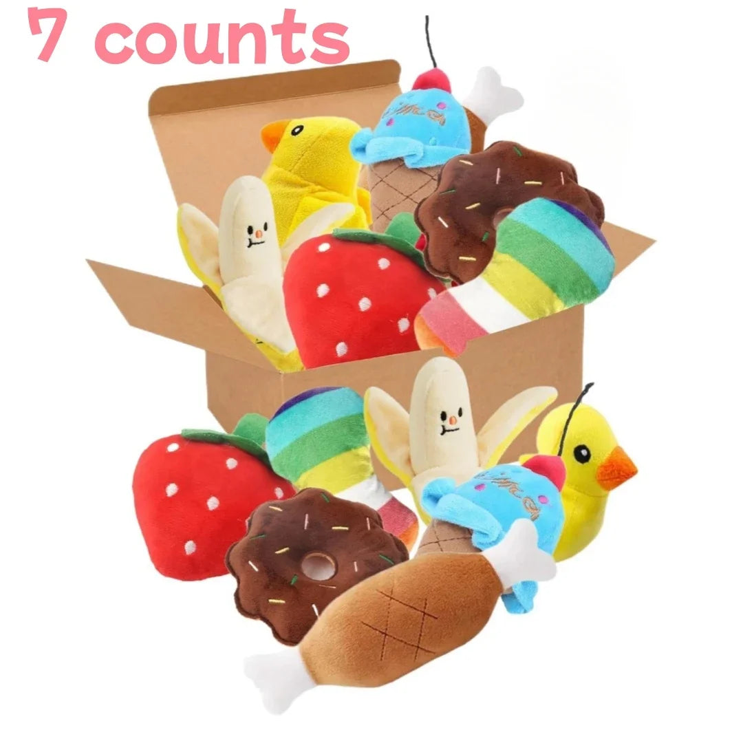 7pcs Set of Puppy Sound Toys-Plush- Chew Fruit Snacks/Vegetable Puppy Toys-Dog Toys
