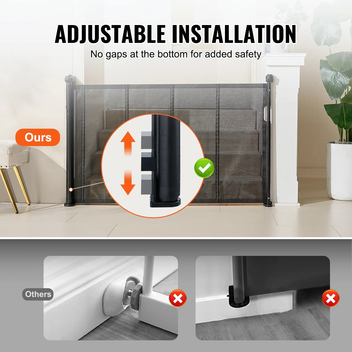 Retractable Gate-Mesh Pet Gate- Extends- Wide Retractable Gate for Kids or Pets