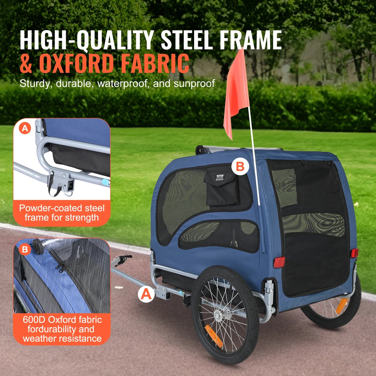 SucceBuy 100lbs Pet Cart Bicycle Carrier Dog Bike Trailer with Coupler- Reflectors- Flag- Collapsible to Store- for Dogs- Travel