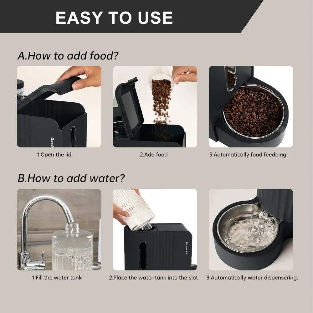 Automatic Gravity Pet Feeder- 1.8 Gallons-D Stainless Steel Bowls- Feeder and Water Dispenser Set