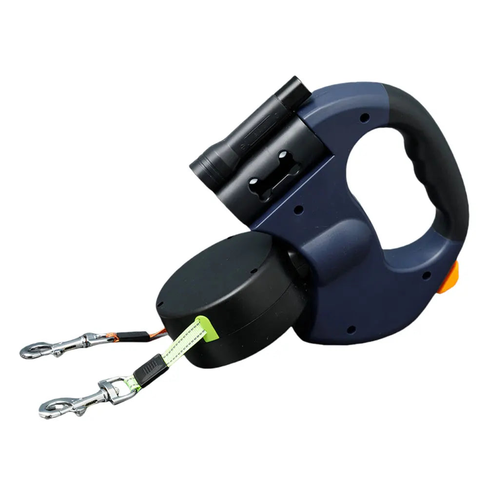 Double Headed Dog Leash Traction Rope with LED Light Dog Walking Leash- Retractable -Collar/Leashes
